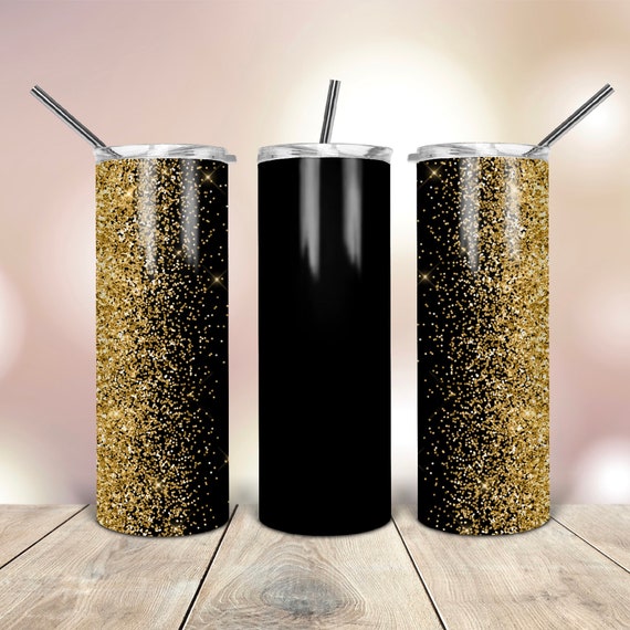 20 Oz skinny tumbler black gold glitter wrap tapered straight template ...