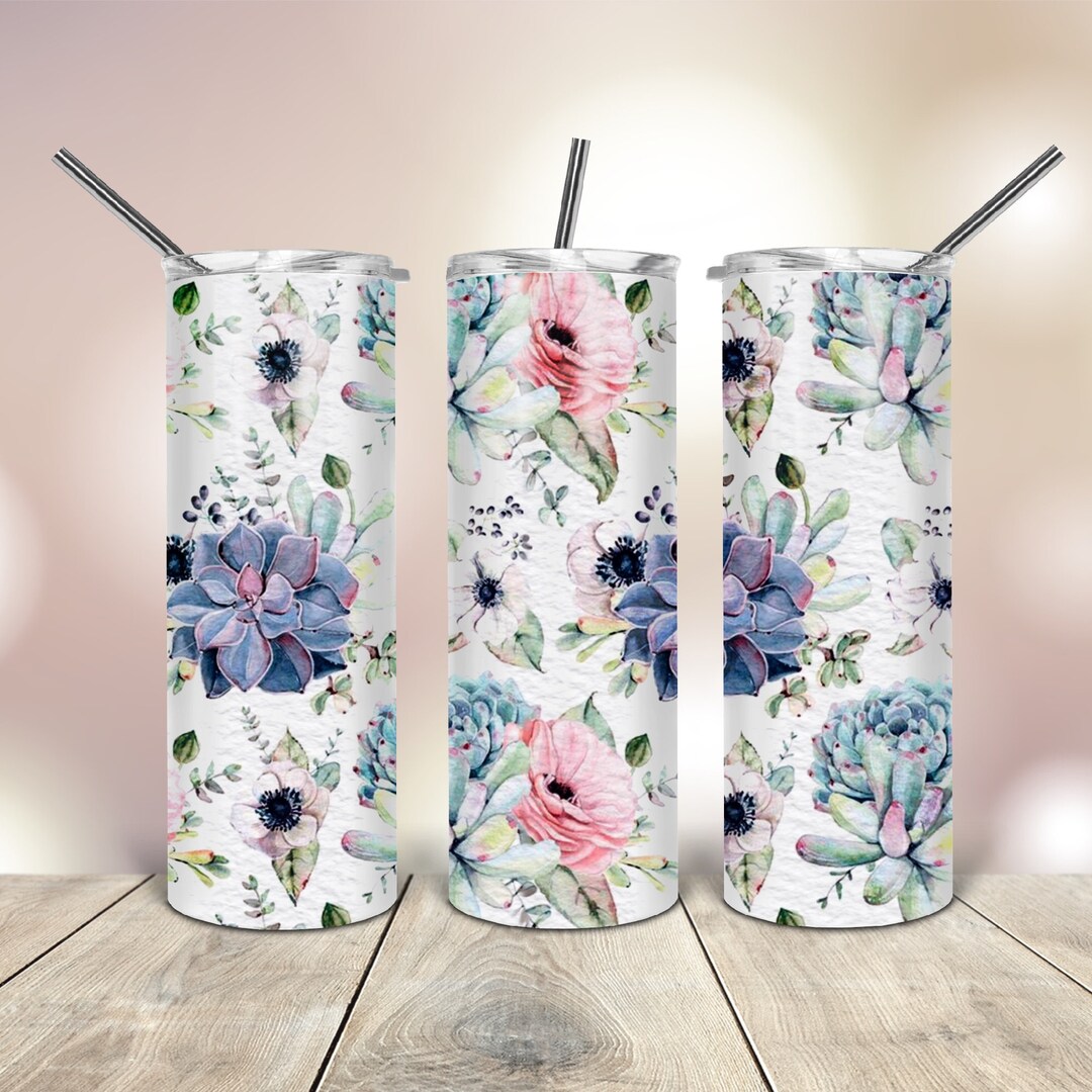 20 Oz Skinny Tumbler Png Succulent Plant Wrap Tapered Straight Template ...