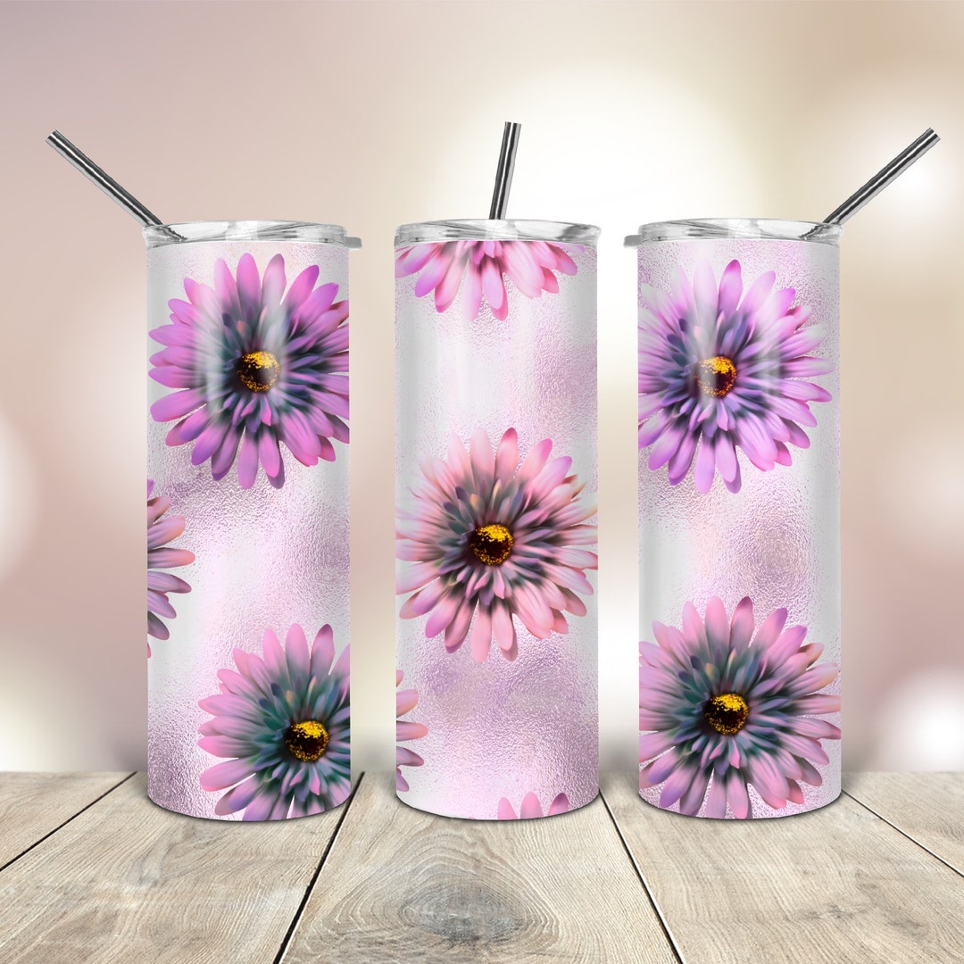 20 Oz Skinny Tumbler Pink Flower Wrap Tapered Straight Template Digital ...