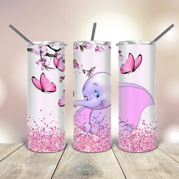 Gobelet maigre Dumbo Pink Glitter fuselé droit modèle téléchargement numérique sublimation graphiques téléchargement immédiat sublimation wrap