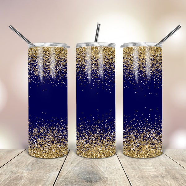 Tumbler Navy Blue Gold Glitter wrap 20 Oz tapered straight template digital download sublimation graphics instant download sublimation png