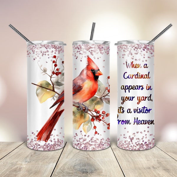 20 Oz Tumbler Png Red Cardinal With Glitter Border wrap tapered straight template digital download sublimation graphics instant download