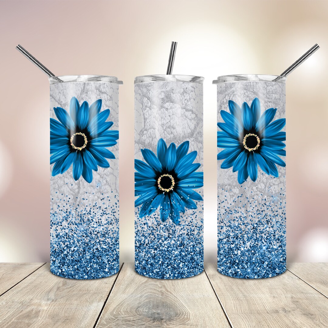 Glitter Blue Flower 20 Oz Skinny Tumbler Wrap Tapered Straight Template ...