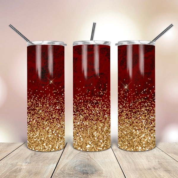 20 Oz skinny tumbler dark red & glitter wrap tapered straight template digital download sublimation graphics  instant download  sublimation