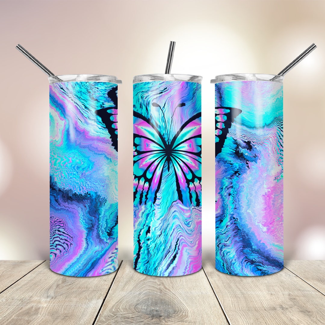 20 Oz Skinny Tumbler Png Blue Butterfly Wrap Tapered Straight - Etsy Canada