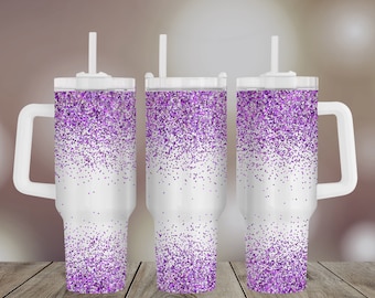 Purple glitter white background 40oz Tumbler Wrap Seamless template digital download sublimation graphics instant download Hand Draw png