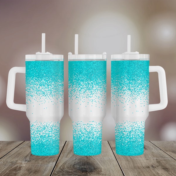 40oz Tumbler Wrap White Background Teal Green Glitter Png Seamless template digital download sublimation graphics instant download Hand Draw