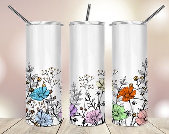 20 Oz skinny Tumbler Png Wild Flowers wrap tapered straight template digital download sublimation graphics  instant download  sublimation