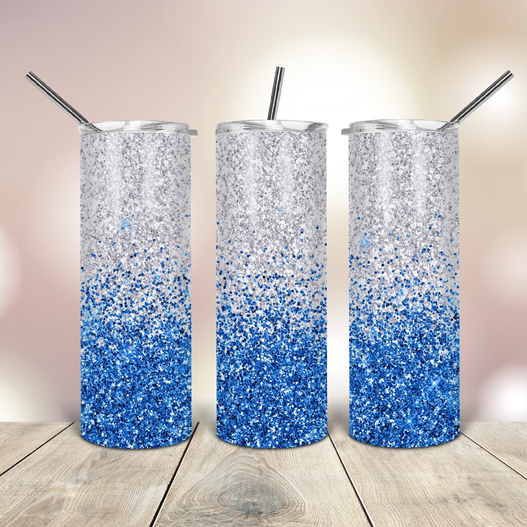 Blue Silver Glitter 20 Oz Skinny Tumbler Wrap Tapered Straight Template ...