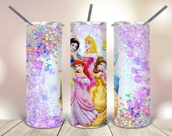 Tumbler with princesses for the children  20 Oz Png wrap tapered straight template digital download sublimation graphics instant download