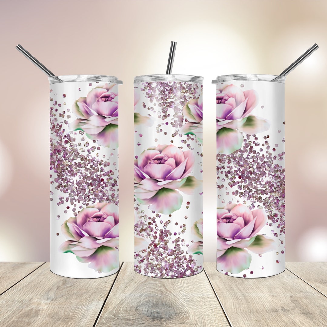 20 Oz Skinny Tumbler Pink Roses Glitter Wrap Tapered Straight Template ...