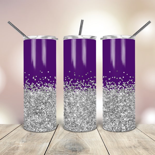 20 Oz Png Tumbler Purple Silver Glitter wrap tapered straight template digital download sublimation graphics  instant download  sublimation