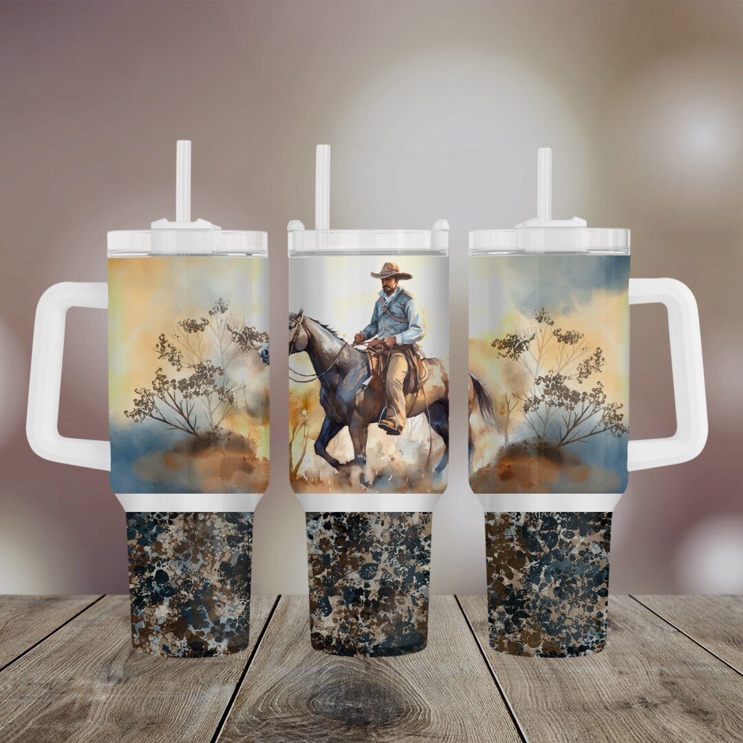 Watercolor Cowboy Landscape Rustic Design 40oz Tumbler Png Wrap ...