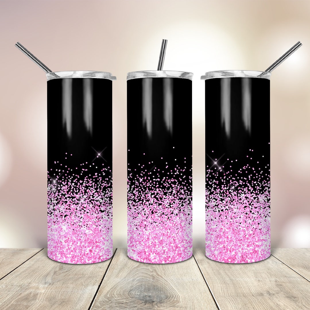 20 Oz Skinny Tumbler Black Pink Glitter Wrap Tapered Straight Template ...