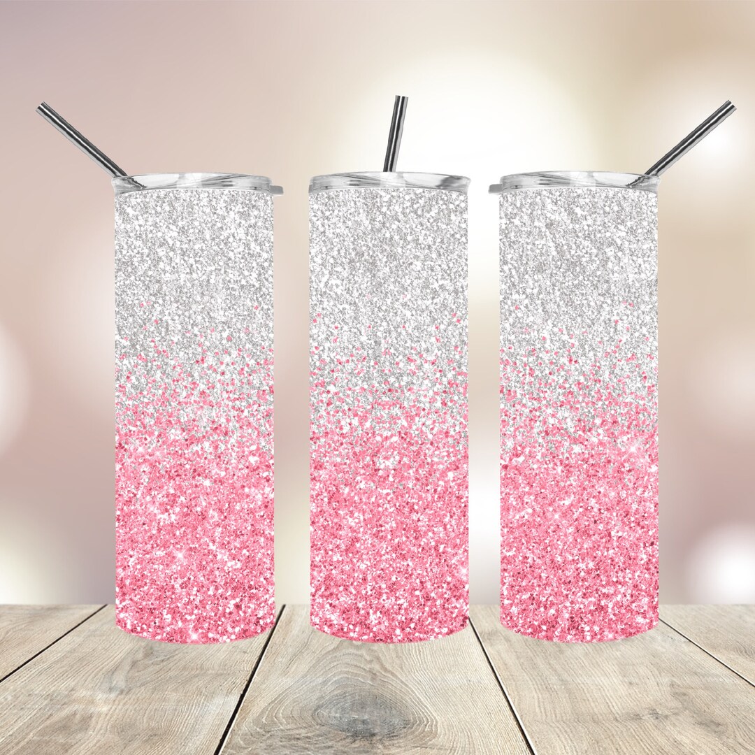 20 Oz Skinny Tumbler Pink Silver Glitter Wrap Tapered Straight Template ...