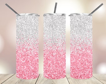 20 Oz skinny Tumbler Pink Silver Glitter wrap tapered straight template digital download sublimation graphics  instant download  sublimation