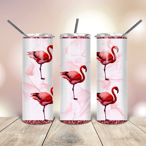 Template for Sublimation Full Tumbler Wrap PNG Instant Digital Download Flowers And Flamingo 20oz Skinny Straight & Tapered