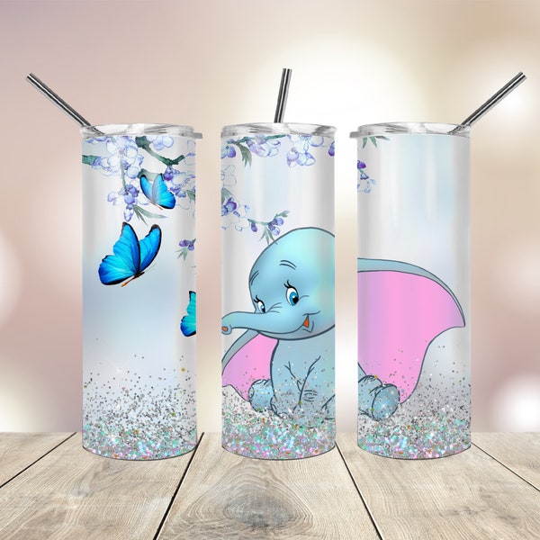 Blue Elephant glitter design 20 Oz Tumbler wrap tapered straight template digital download sublimation graphics instant download sublimation