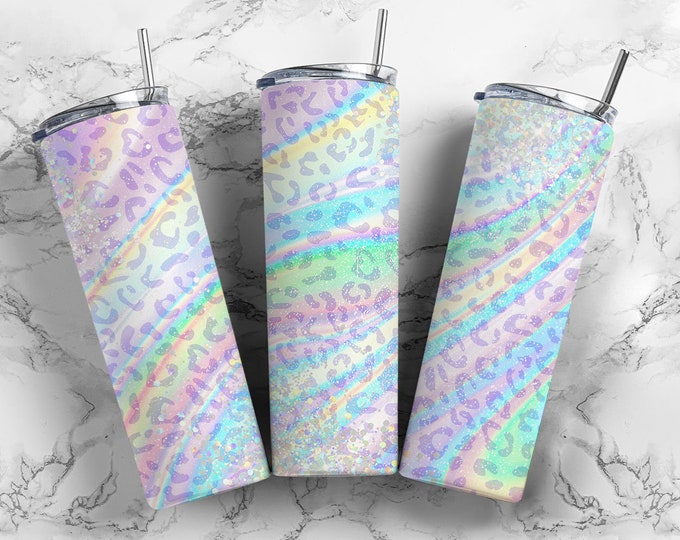 20 OZ Iridescent Rainbow Leopard Sublimation Skinny Tumbler Design ...