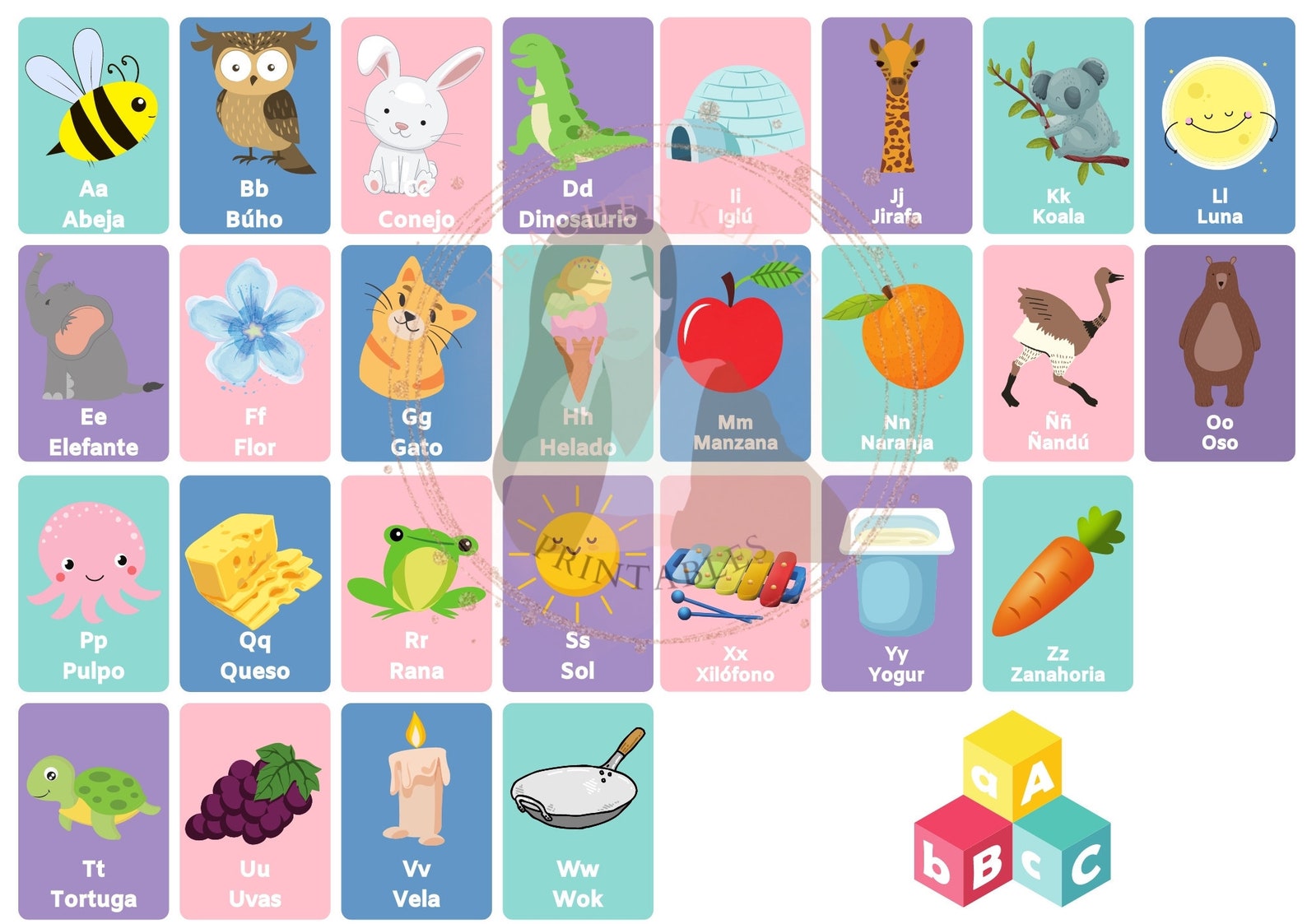 Spanish Alphabet Flashcards for Children - Etsy
