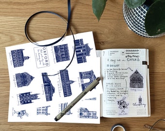 Oxford Mapped Sticker Sheet (2x) for journaling & scrap-booking.