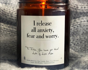 Affirmation, candle gift, scented candle, apothecary candle (Design - I release all anxiety, fear and worry)