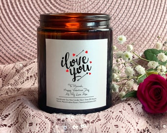 Valentines Day Gift, Personalised Woodwick Candle - I love you