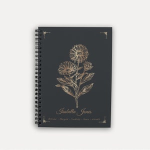 Personalised Birth Flower Notebook, Journal, Lined Notepad - (Design - October)