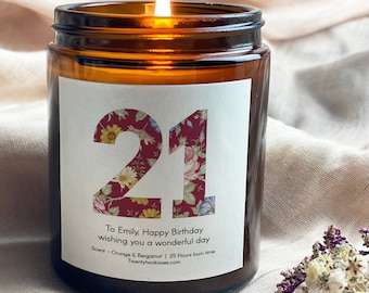 21st birthday candle gift, candle, soy wax candle, scented candle, personalized candle, apothecary candle design Raspberry Bellini 21