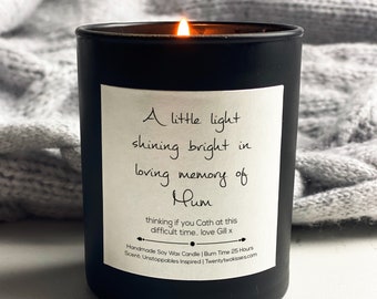 Loving memory Mum, Sympathy candle, soy wax candle, scented candle,  (Design - shining light) black