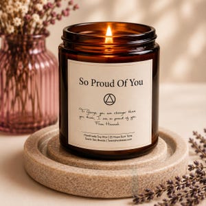 Sobriety candle, soy wax candle, wood wick candle, scented candle, personalised candle - So Proud Of You Silver
