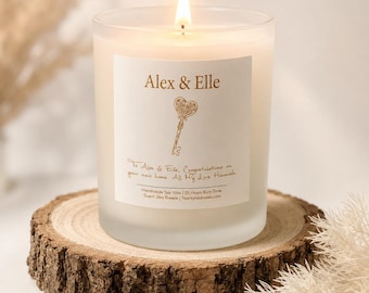 New home candle, soy wax candle, scented candle (Design - Personalised Heart Key Frosted)
