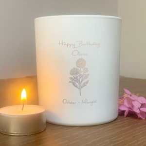 Birth Flower Birthday Gift Personalised Tealight Holder - October