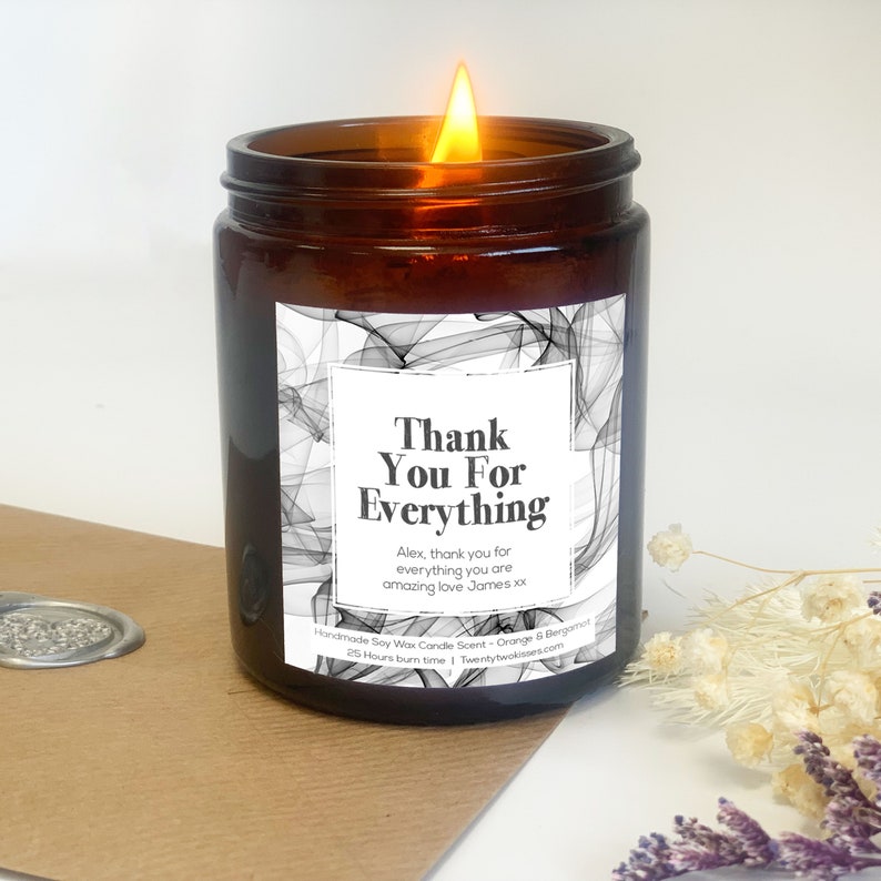 Thank You Candle Personalised Candle Gift Soy Wax Candle Etsy UK