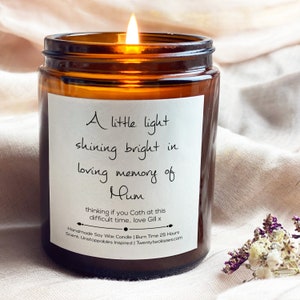 Loving memory Mum, Sympathy candle, soy wax candle, scented candle,  (Design - shining light)