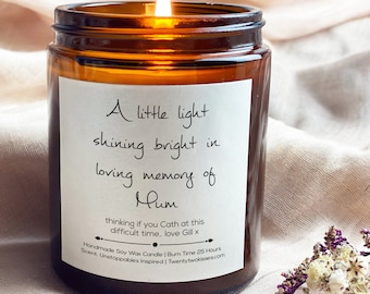 Loving memory Mum, Sympathy candle, soy wax candle, scented candle,  (Design - shining light)