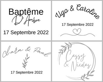 Stickers personnalisés pour mariage, baptême, anniversaire, boîte à alliances, Urne personnalisée