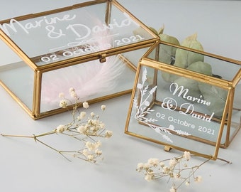 Boîte en verre personnalisée ou stickers personnalisés pour mariage, boîte à alliances