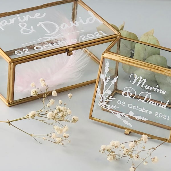 Boîte en verre personnalisée ou stickers personnalisés pour mariage, boîte à alliances