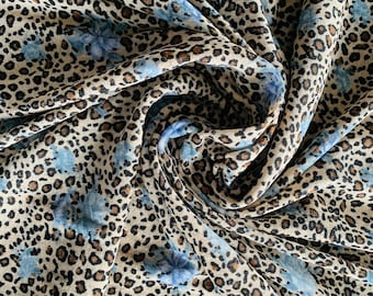 Leo Tiger fabric, elastic fabric, beige brown light blue patterned