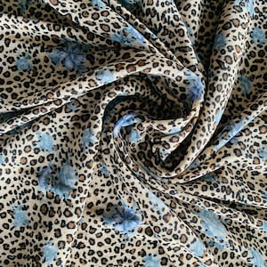 Leo Tiger fabric, elastic fabric, beige brown light blue patterned