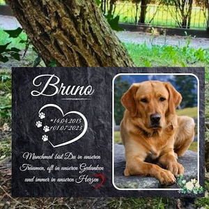 Tiergrabsteine | Grabplatte | Grabstein für Tiere aus Alu-Dibond mit Schiefer-Optik. Personalisierte Gedenktafel für dein Seelentier.