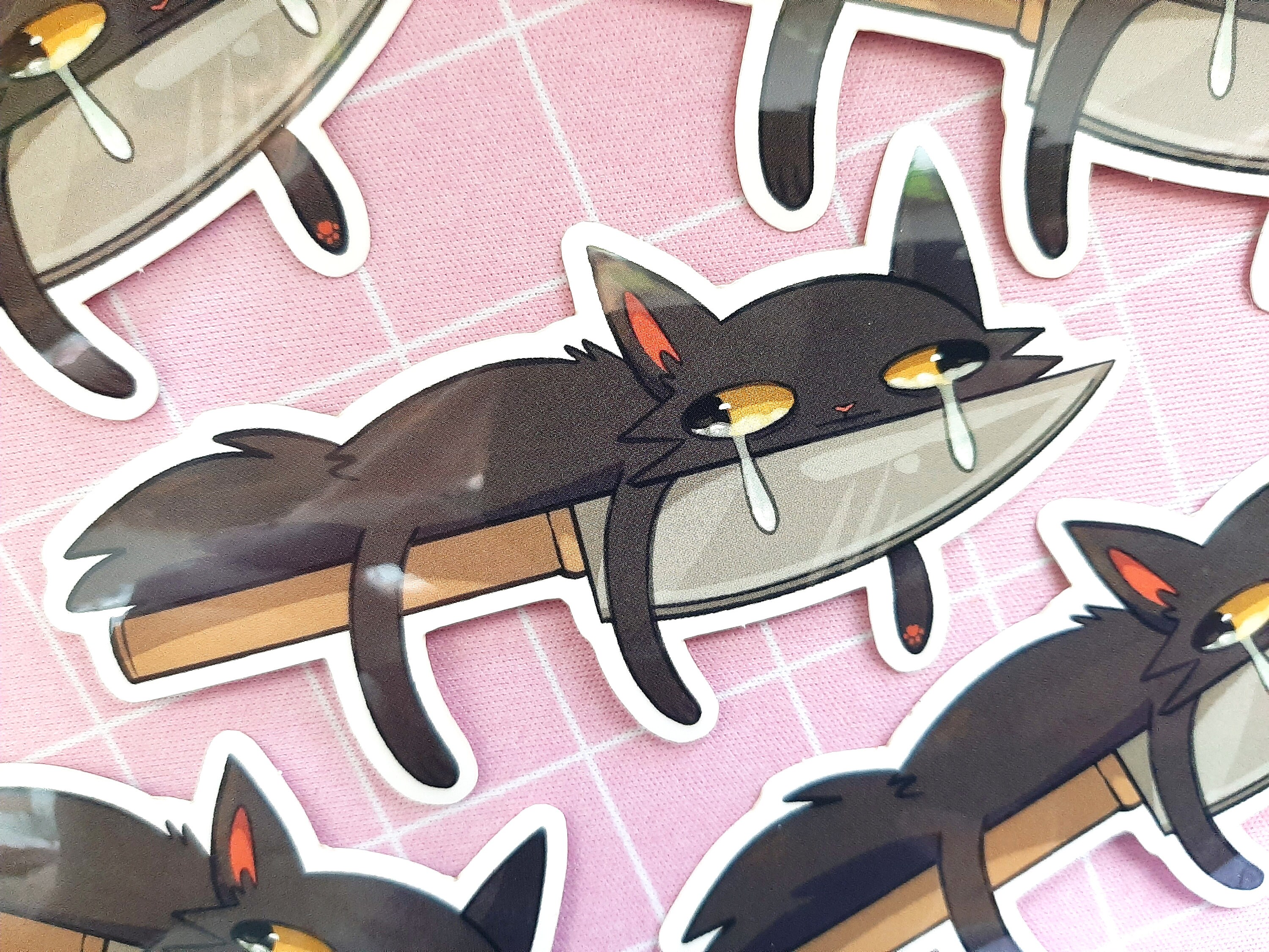Sad Knife Cat Sticker / Cute Animal Sticker Kawaii Sticker Etsy