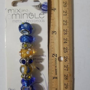 Mix and Mingle 9 pc METAL LINED Large Hole Glass Bead set - choose your color - Darice