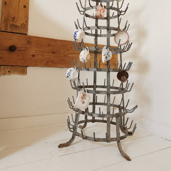 French Large Vintage Metal Bottle Drying Rack, Herisson, 100 Bottles