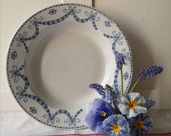 old porcelain plates lot of 6 pink and blue flowers France Antique dessert plates 191020 Digoin Sarreguemines opaque porcelain
