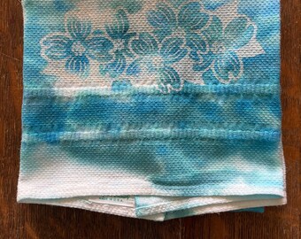 LINEN TEA TOWEL Retro 40's Tie dye Silkscreen Dogwood