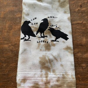 RETRO TEA TOWEL Tie dye Silkscreen Coffee Crows Cotton 40&#39;s