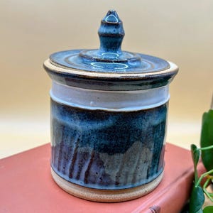 Handmade Ceramic Lidded Jar – Blue Rutile Glaze