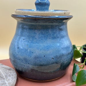 Handmade Ceramic Lidded Jar – Blue Rutile Glaze